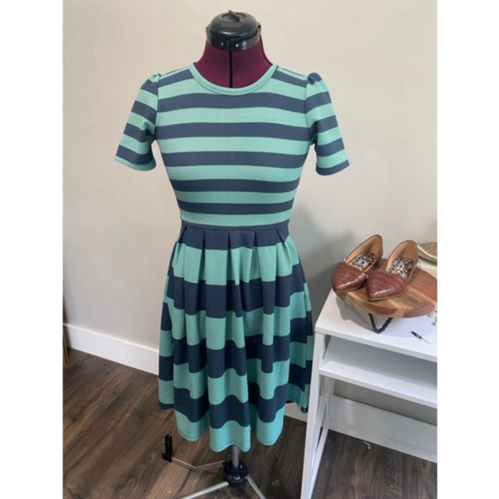 🌟SALE Green Blue Striped Lularoe Dress XS